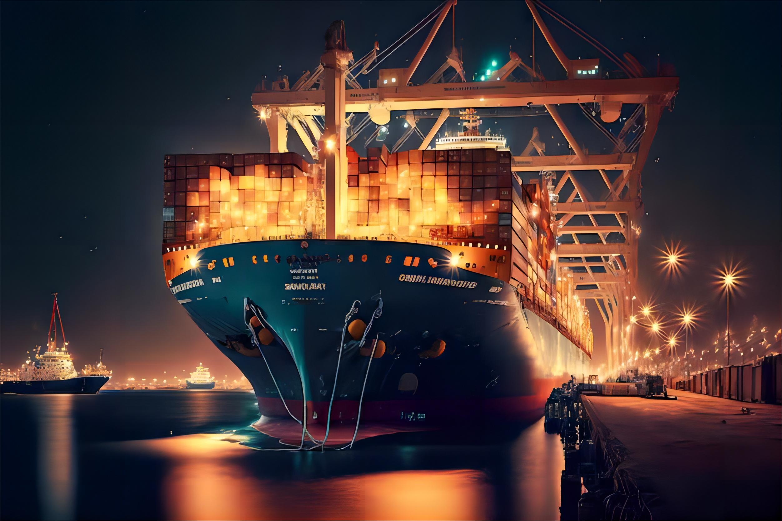Cargo ship transporting goods from China to Spain