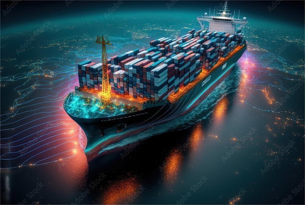 Cargo ship docked at port for import logistics