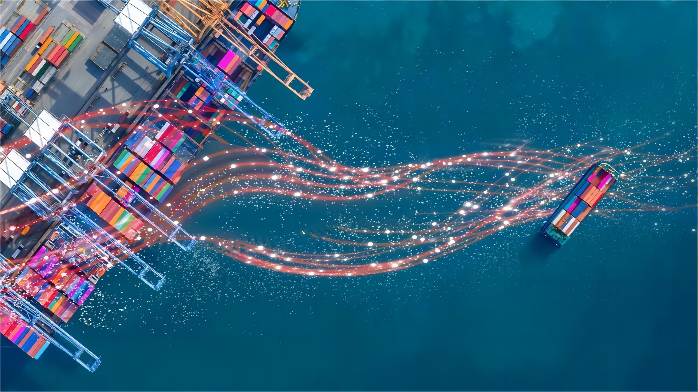 Container terminal at Lagos port with stacked shipping containers