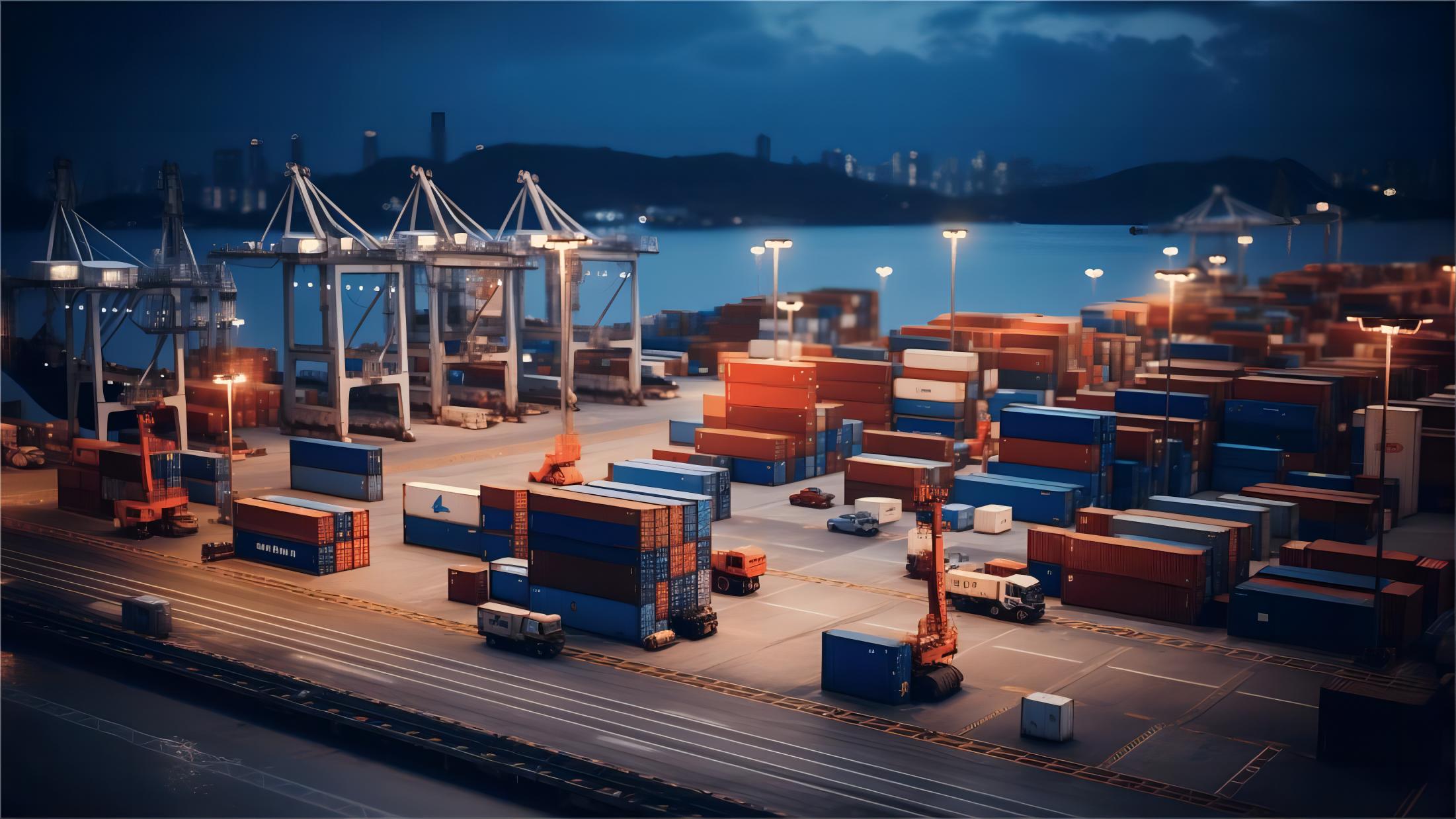 Container ship at a major Chinese port preparing for global export